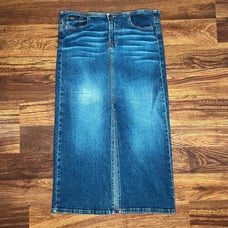 Vintage l.e.i. 90s y2k Blue Long Denim Maxi Skirt Slit Womens Jrs Size 11