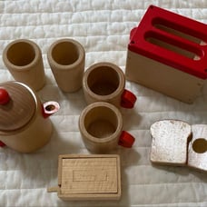 Daiwa Wooden Toys Play Kitchen Toaster, Butter Set, Tea Set