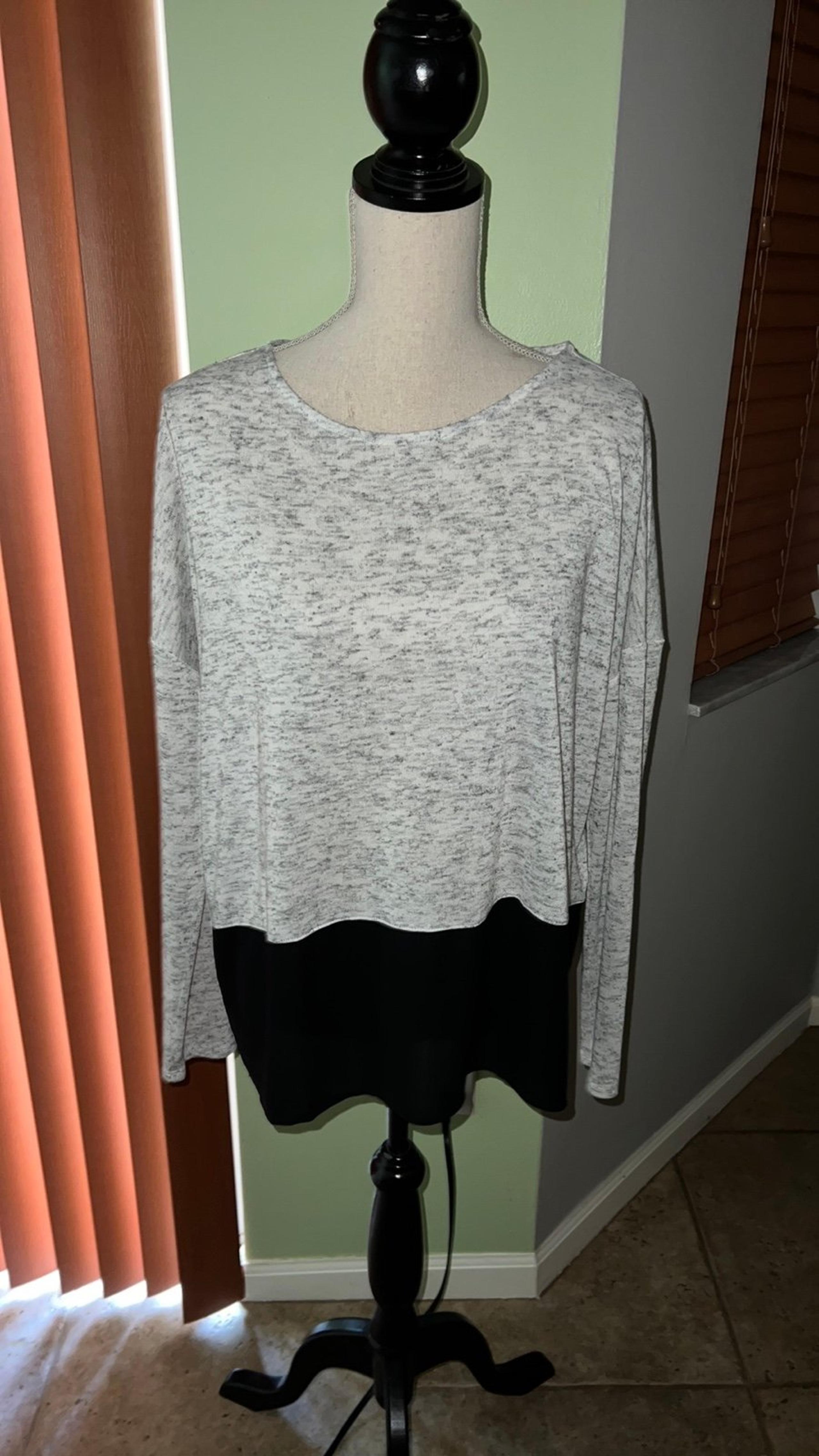 Express Space Dye Black Sheer Bottom Long Sleeve Top