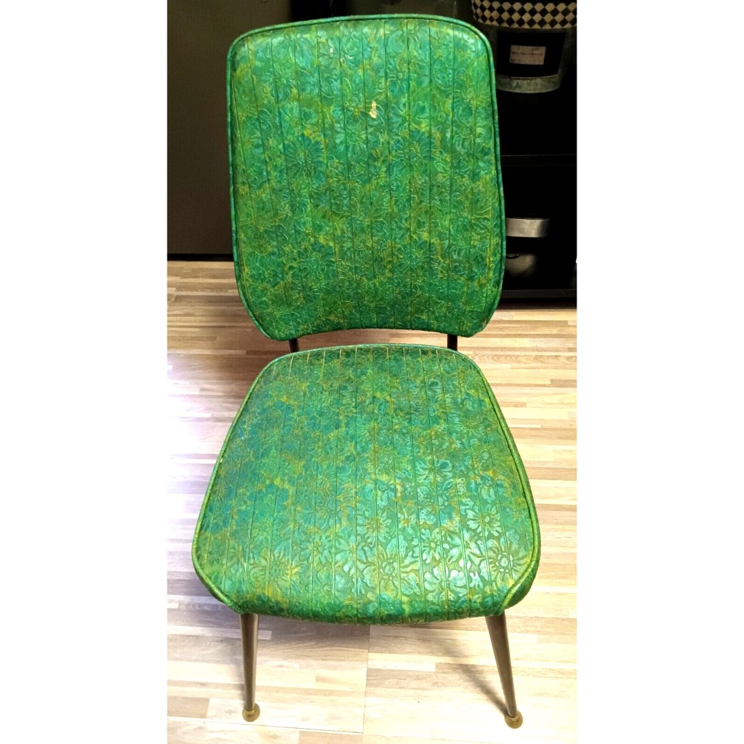 Vintage MCM Chromcraft Retro Green Daisy Vinyl Kitchen Dining Chair