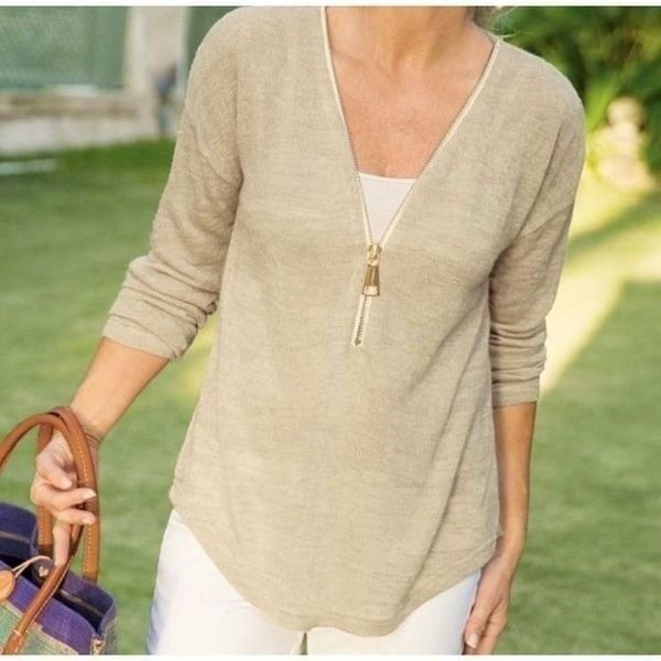 Soft Surroundings Sweater Knit Brown Stone Thin Long Sleeve Size XL