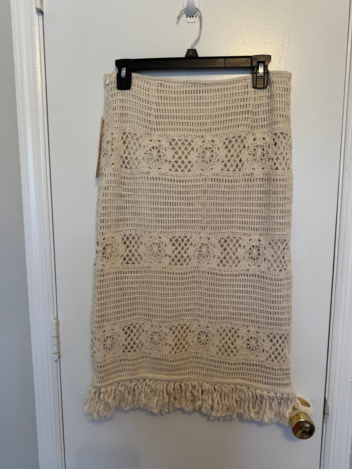 AQUA Crochet Fringe Midi Skirt Size M