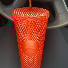 Starbucks 24 ounces coral bling cup with straw