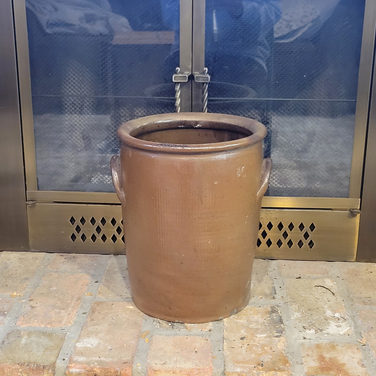 Vintage Brown Crock, 8L Stonware, Double Handles, Farmhouse Country Decor