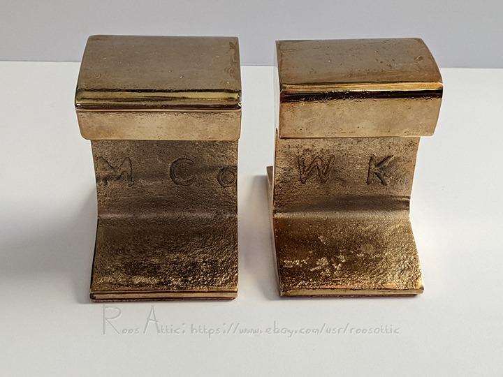 Pair of Brass Plated Steel Railroad Tie Bookends Vintage: Mid Century Modern