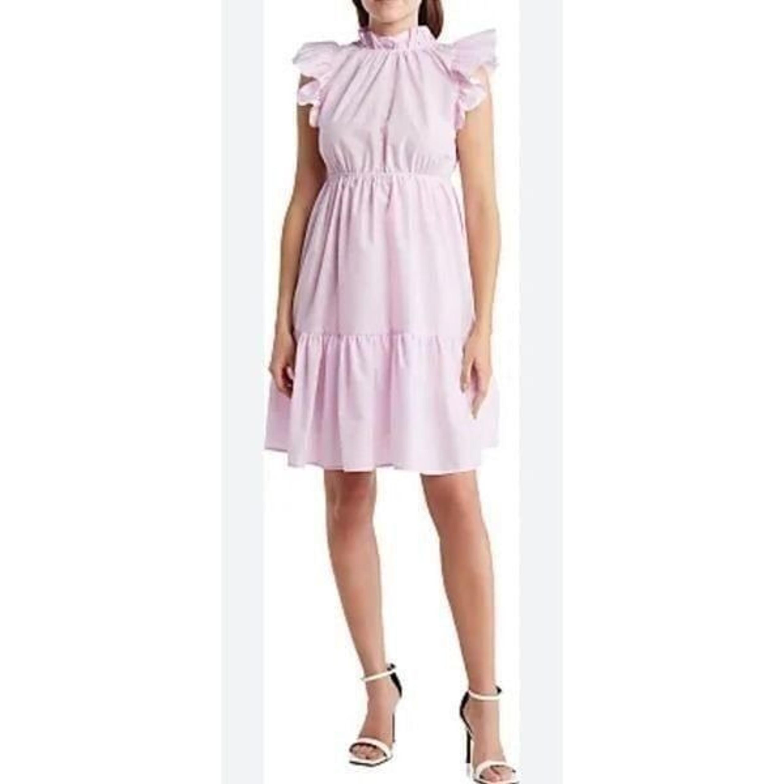 Love Ady Womens Flutter Sleeve High Neck Tiered A Line Dress Purple Medium NWT
