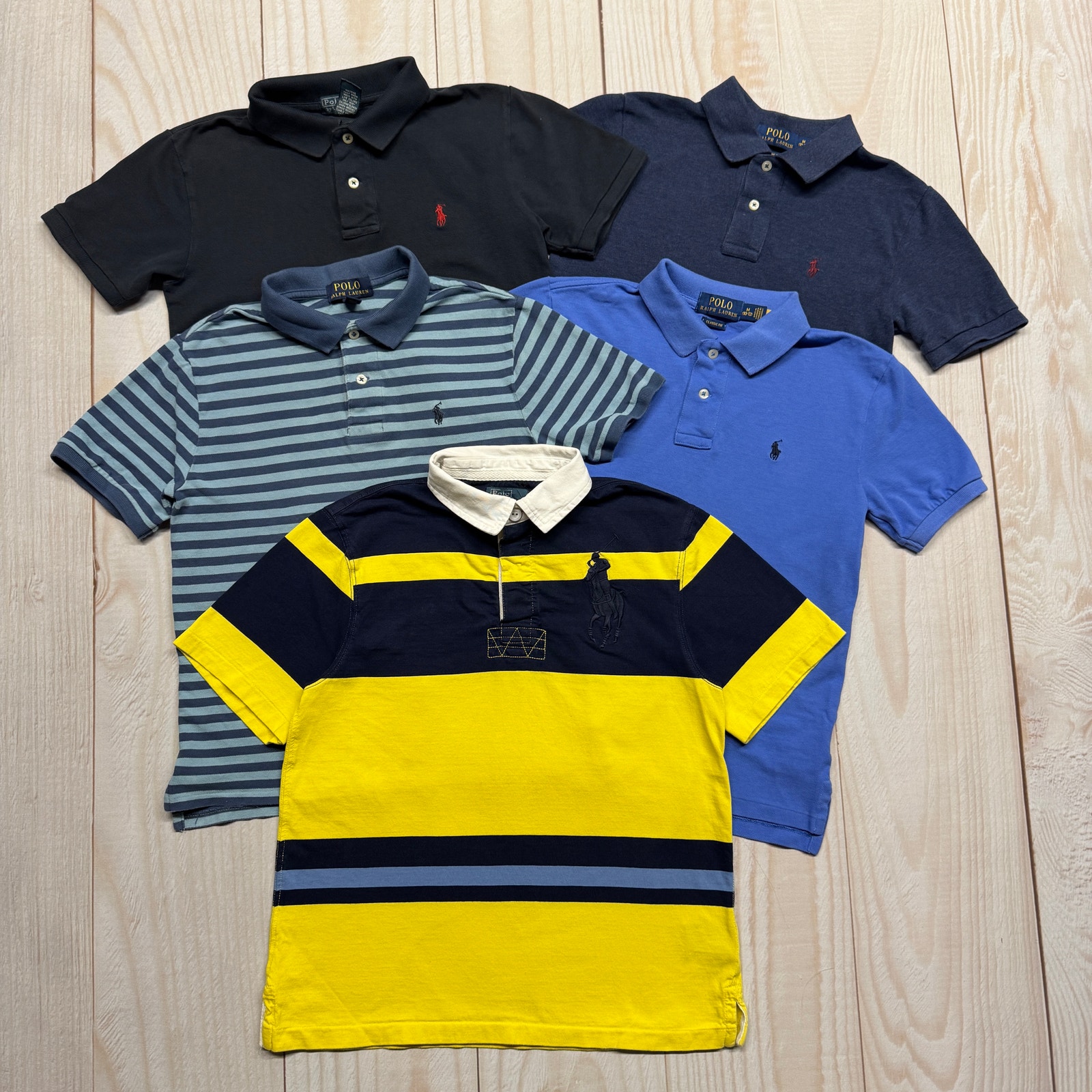 Polo Ralph Lauren Boys Youth M 10-12 Short Sleeve Collared Polo Shirts Lot of 5