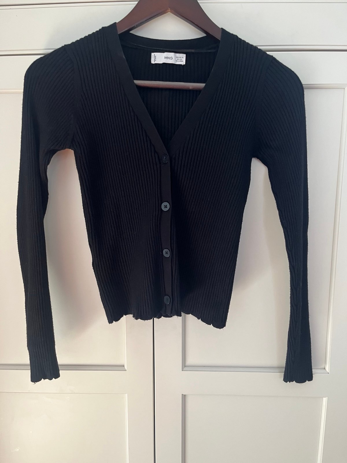 MNG Mango Knit Ribbed Cardigan Sweater V Neck Black Size XS Viscose