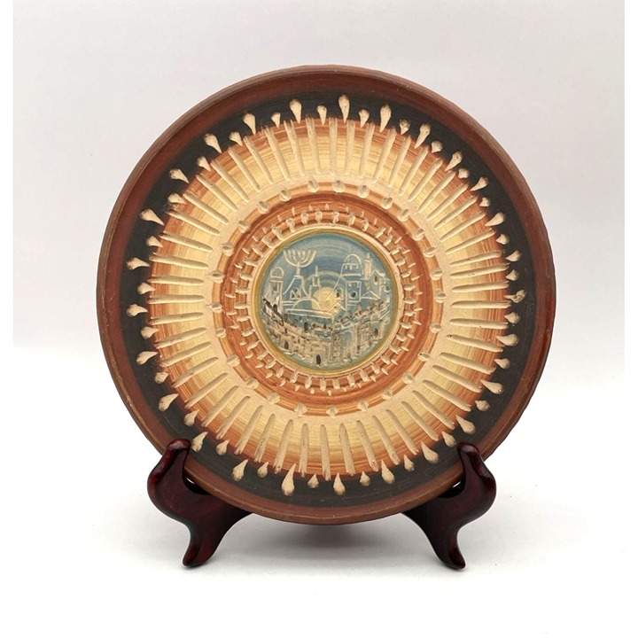 Decorative Clay Plate Handmade Israel Signed