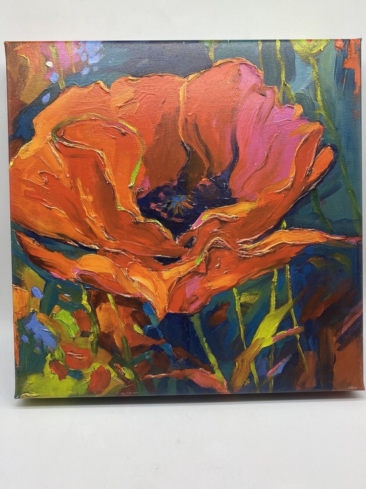 handpainted oil on canvas poppy poppies art wall decor