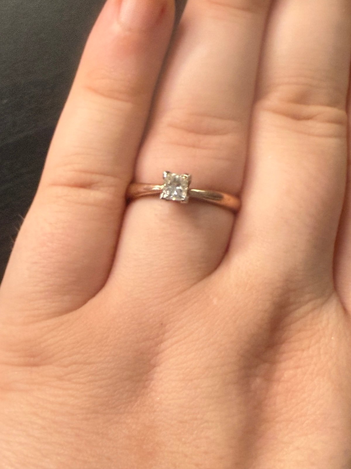 14k Rose Gold 1/3ct Princess Cut V-End Cut Diamond Solitaire Ring Size 7