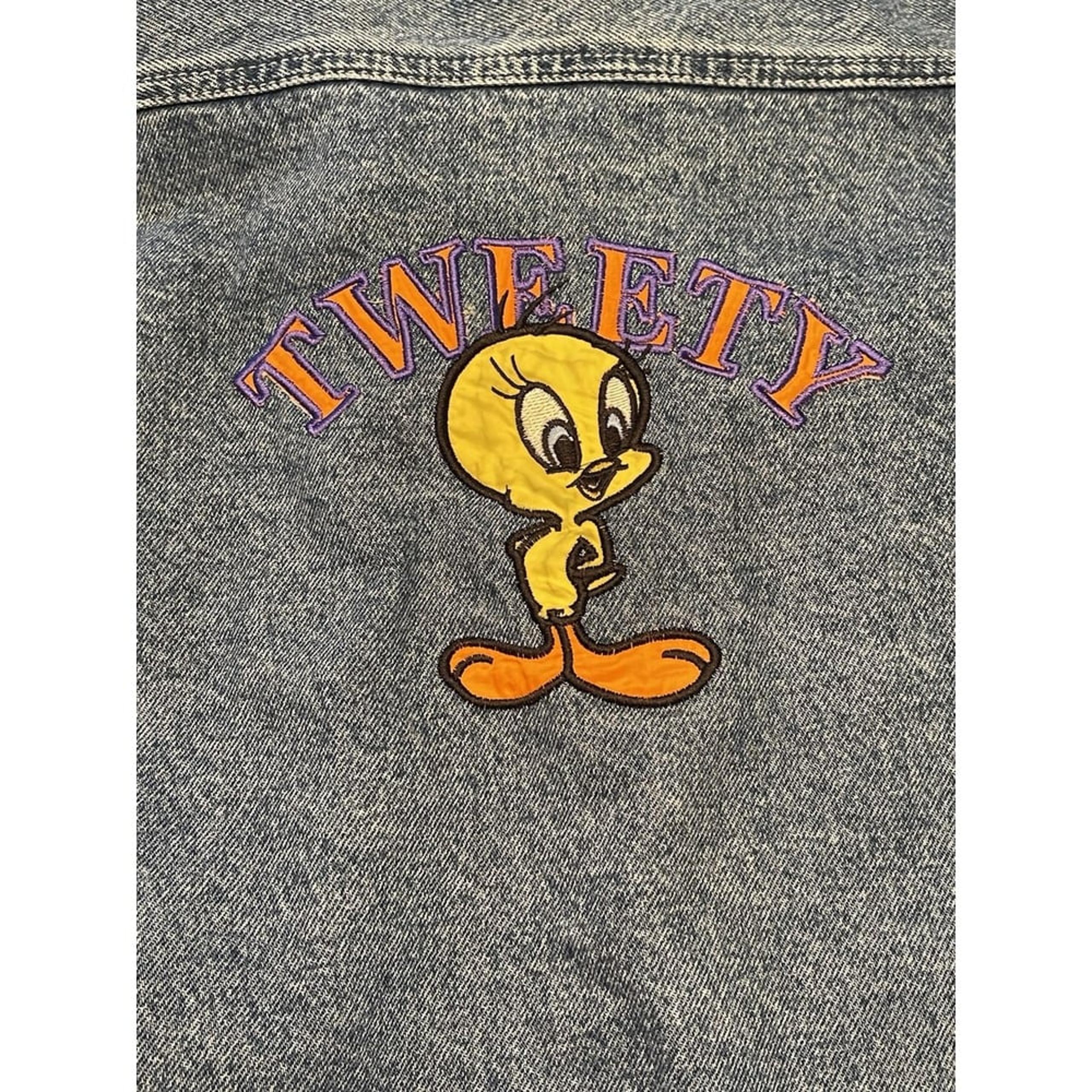 Vtg Warner Bros Looney Tunes Embroidered Denim Jacket Tweety Bird Size Large Y2K