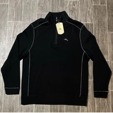 Tommy Bahama Mens Medium Sweater Black 1/4 Zip Pullover Long Sleeve NWT