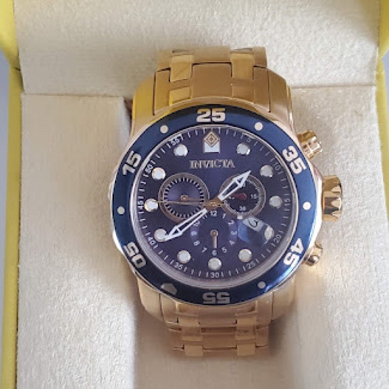Invicta Men's Pro Diver 48mm Chronograph Quartz Watch Gold Tone Black Dial