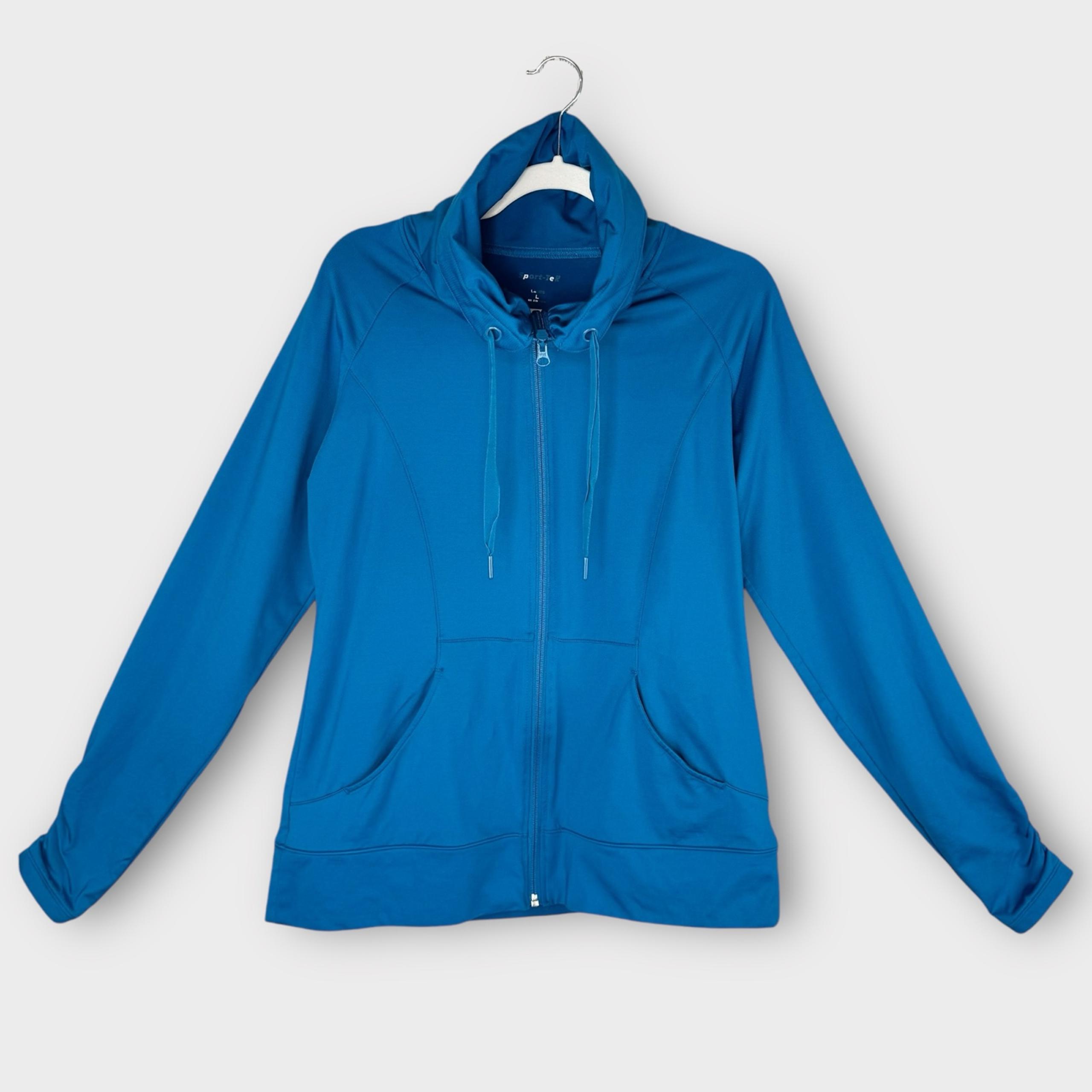 Sport-Tek women’s turquoise funnel neck full zip jacket L semi fitted athletic