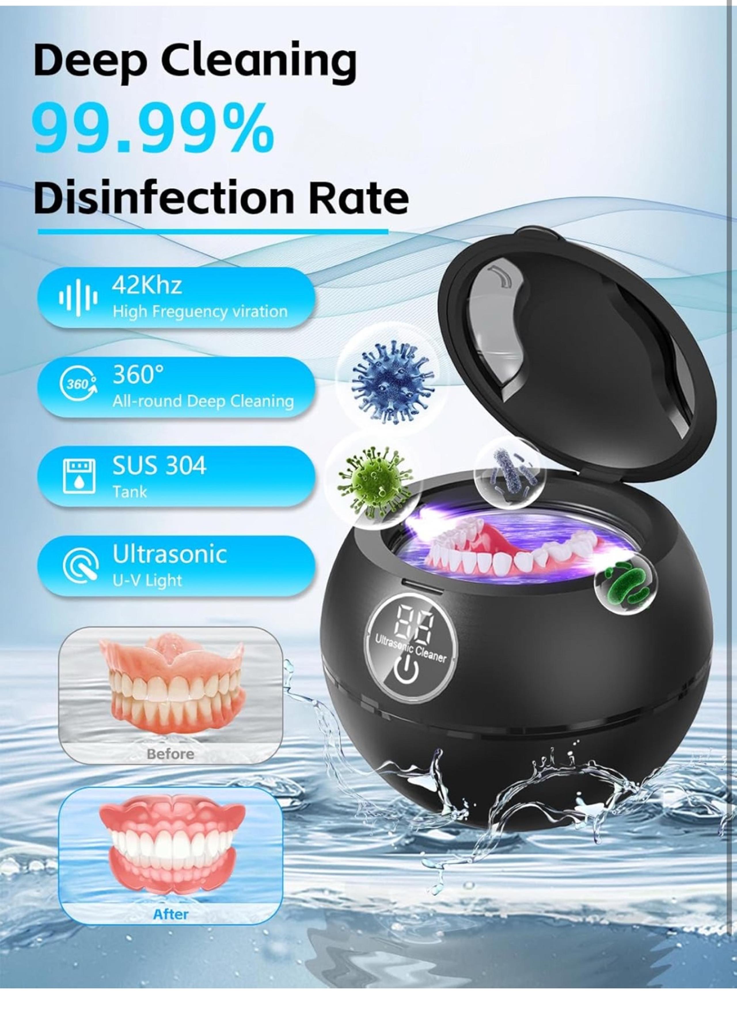 Ultrasonic Retainer Cleaner, 44kHz Sonic Cleaning Pod for Dentures