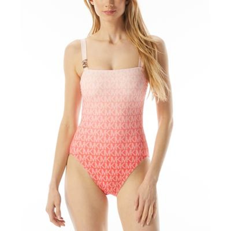 Michael Kors SANGRIA Square-Neck Logo One-Piece Swimsuit US 6