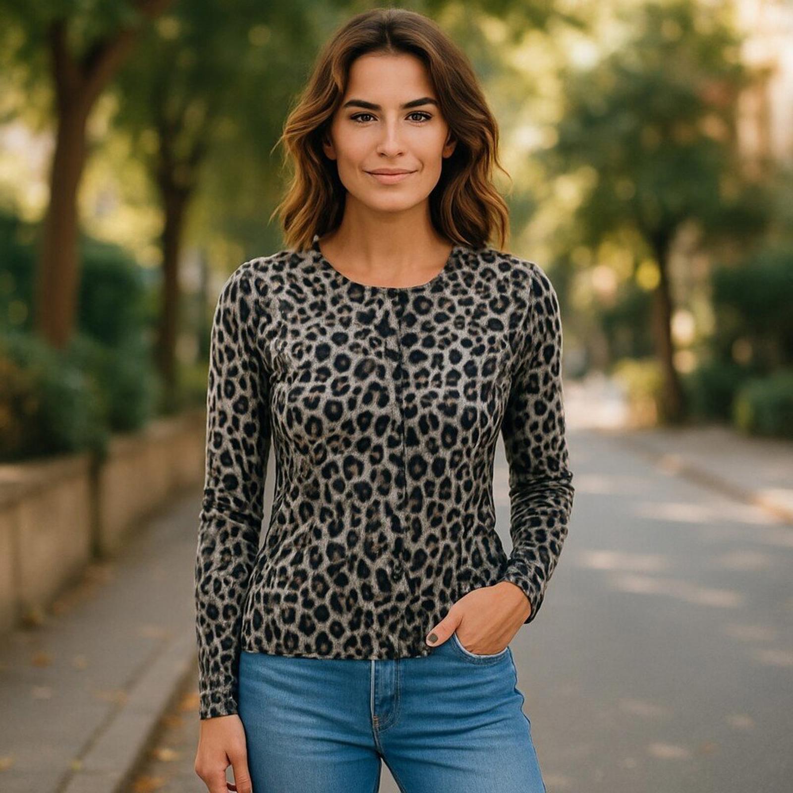 Apt. 9 Cashmere Leopard Print Button-Front Cardigan Size Small