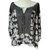 Free People Moon River Black/White Embroidered Floral 3/4 Sleeve Tunic Blouse L