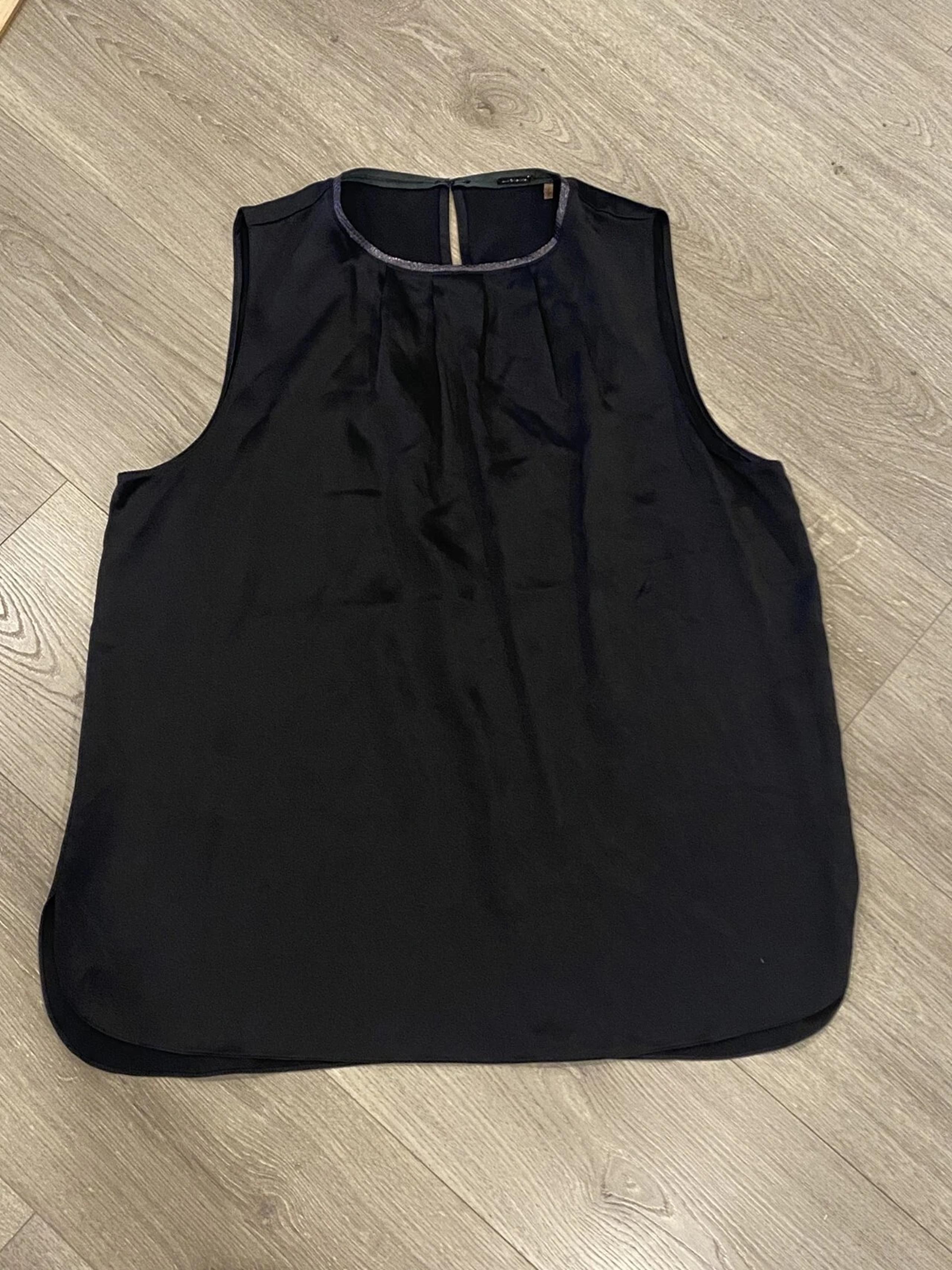 Elie Tahari Silk Camisole Top Large Leather collar Tunic Shirt Blouse Tank