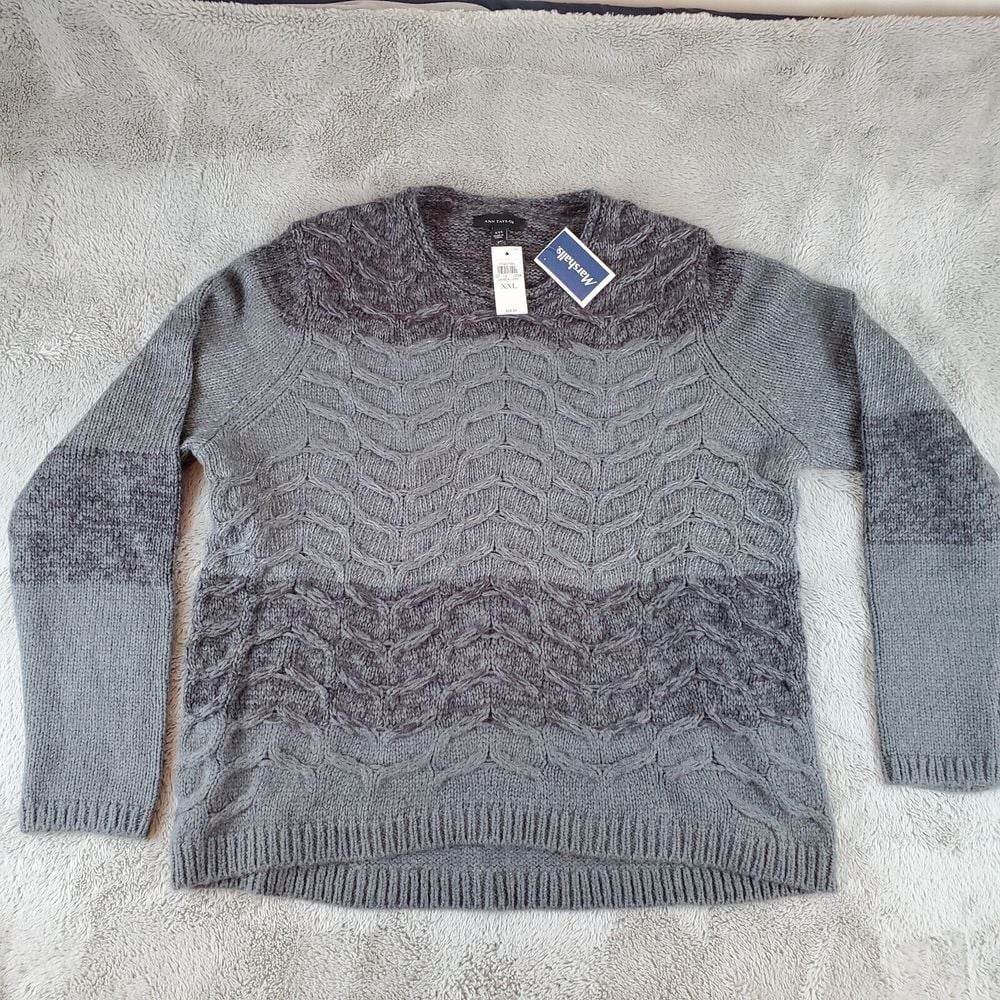 Anne Taylor Cable Knit Wool Mohair Cashmers Blend Sweater 2XL Gray Long Sleeve