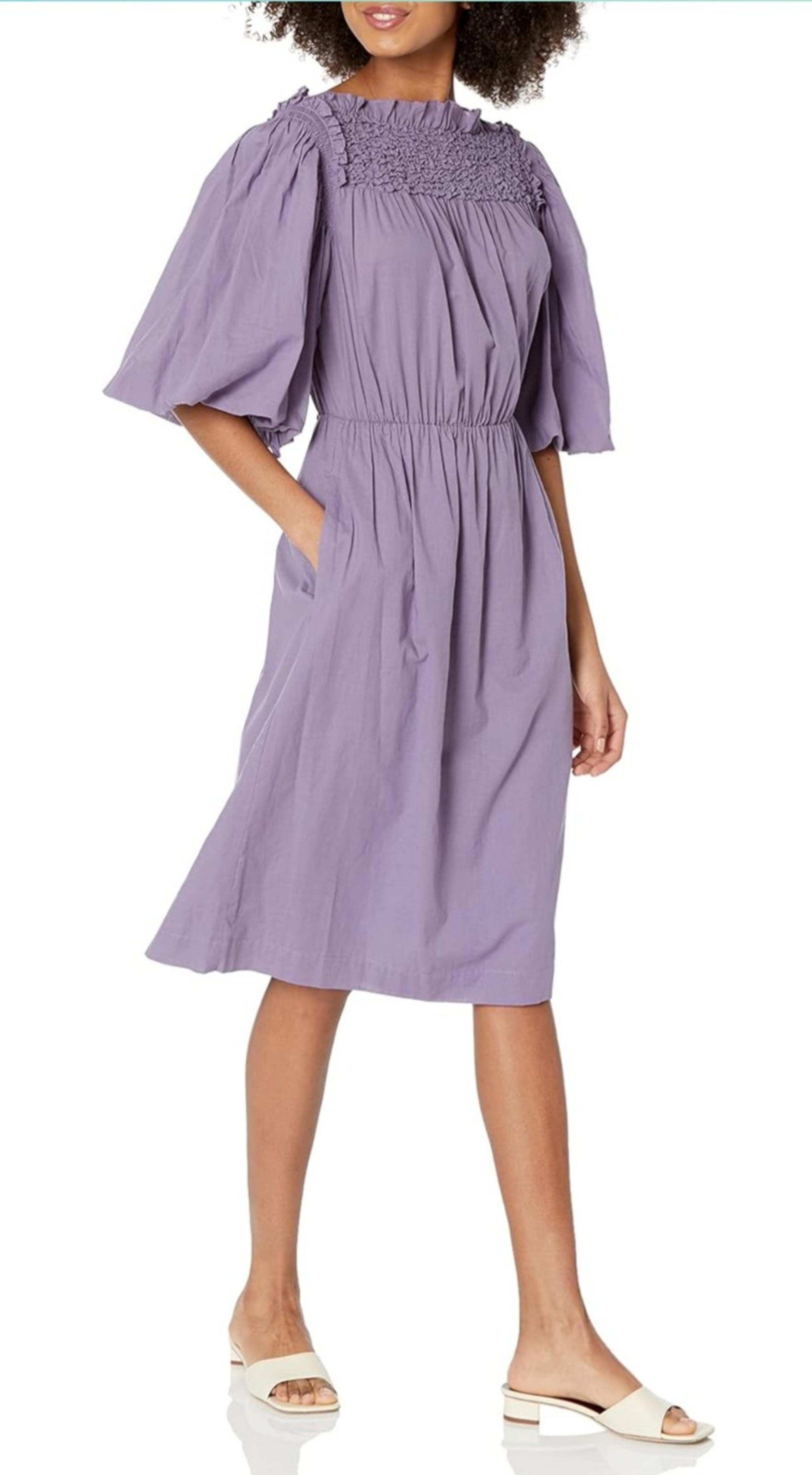 Rebecca Taylor Women's Textured Smocked Dress Pruple Size S with Packets
