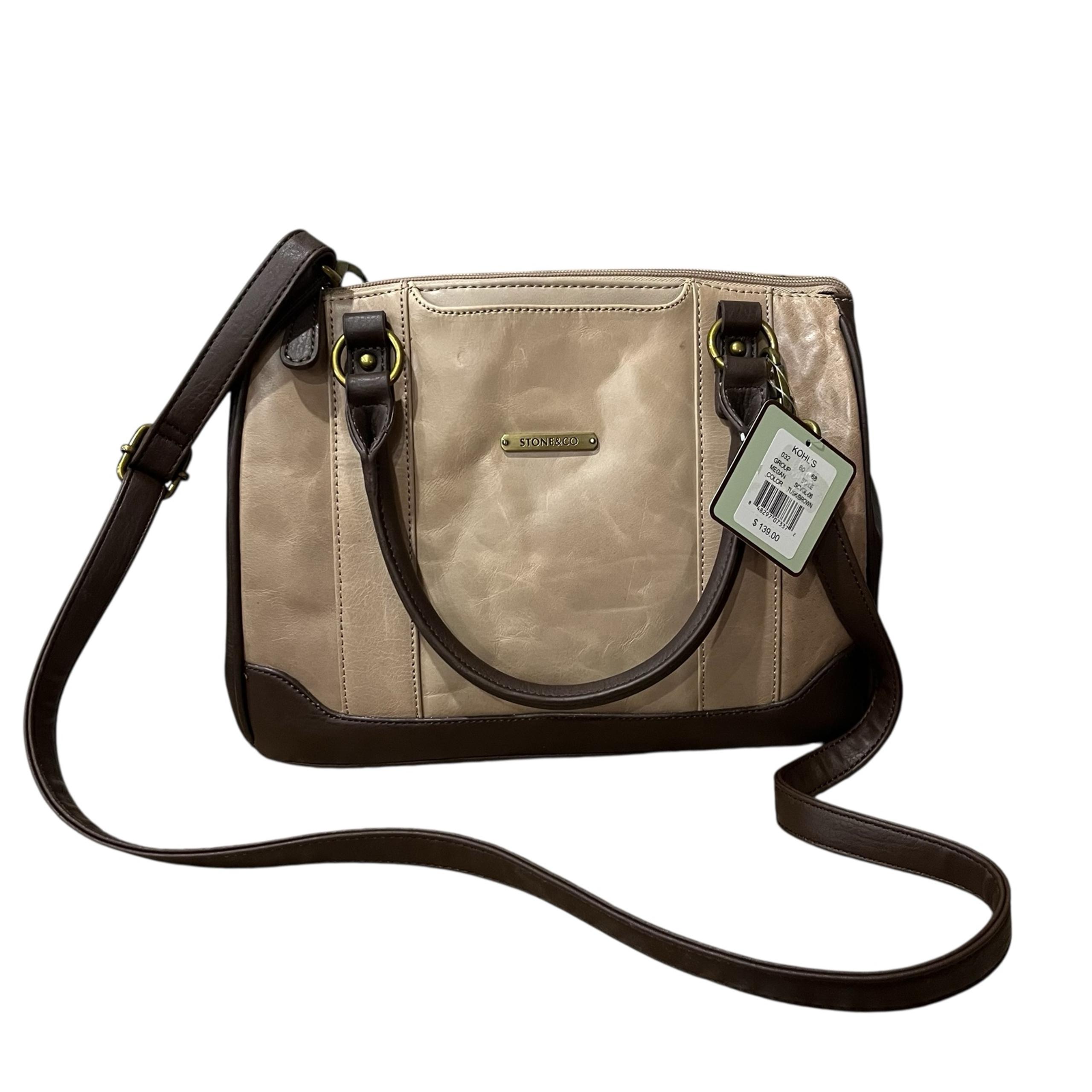 NEW Stone & Co. Megan Satchel Tan/Brown Leather Crossbody Purse 2 Toned 12x4.5x9