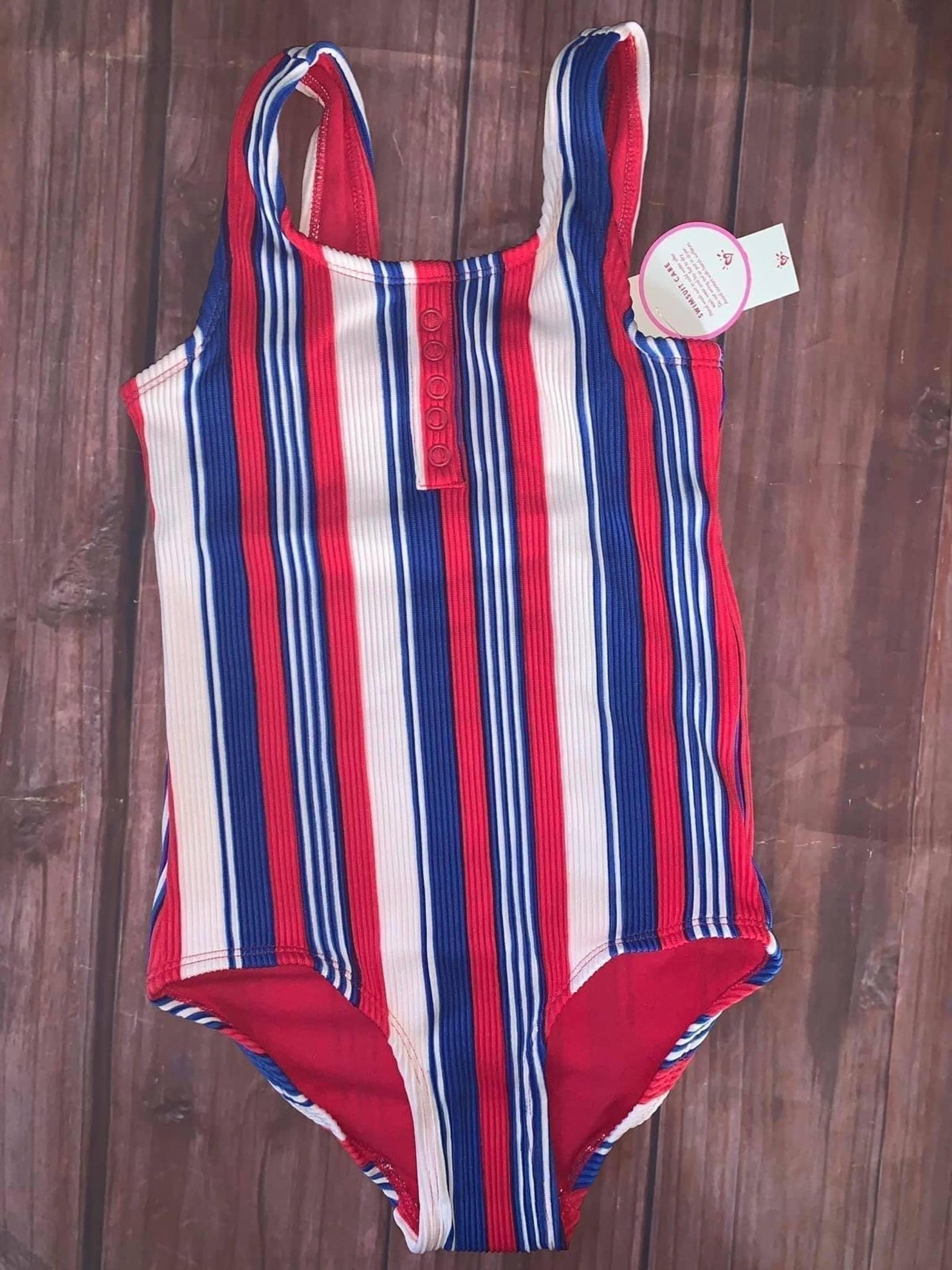 New 10 Justice red striped swimsuit