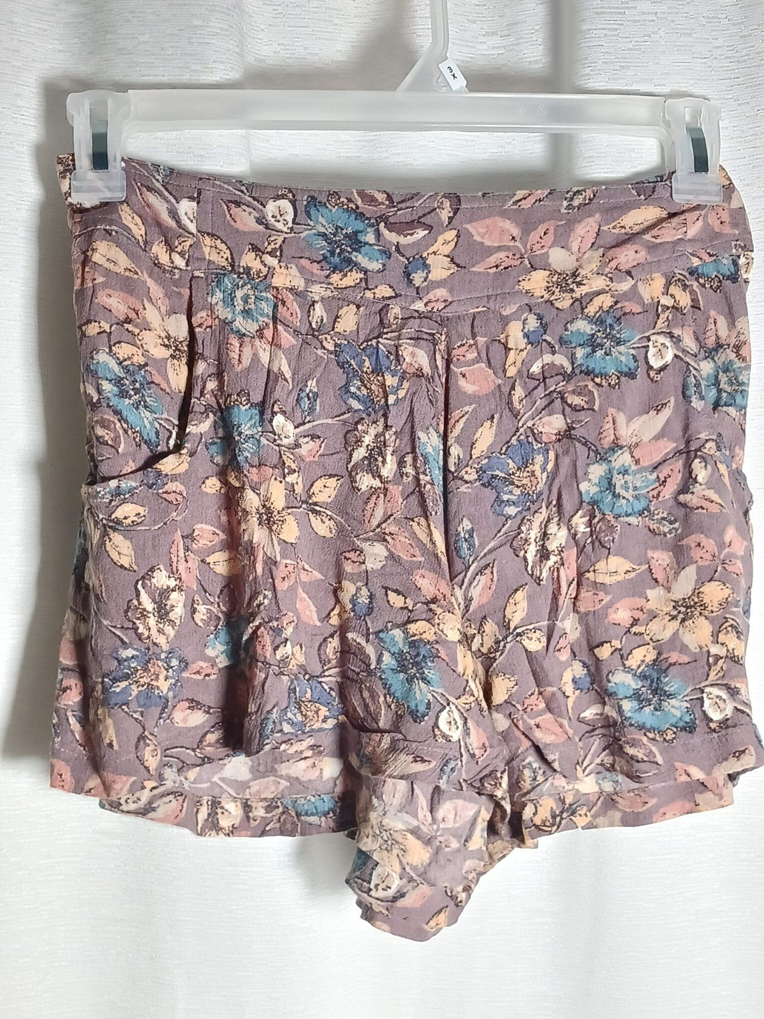 Free People Sz Small Rayon Brown Floral Pull On Shorts Pockets Lightweight