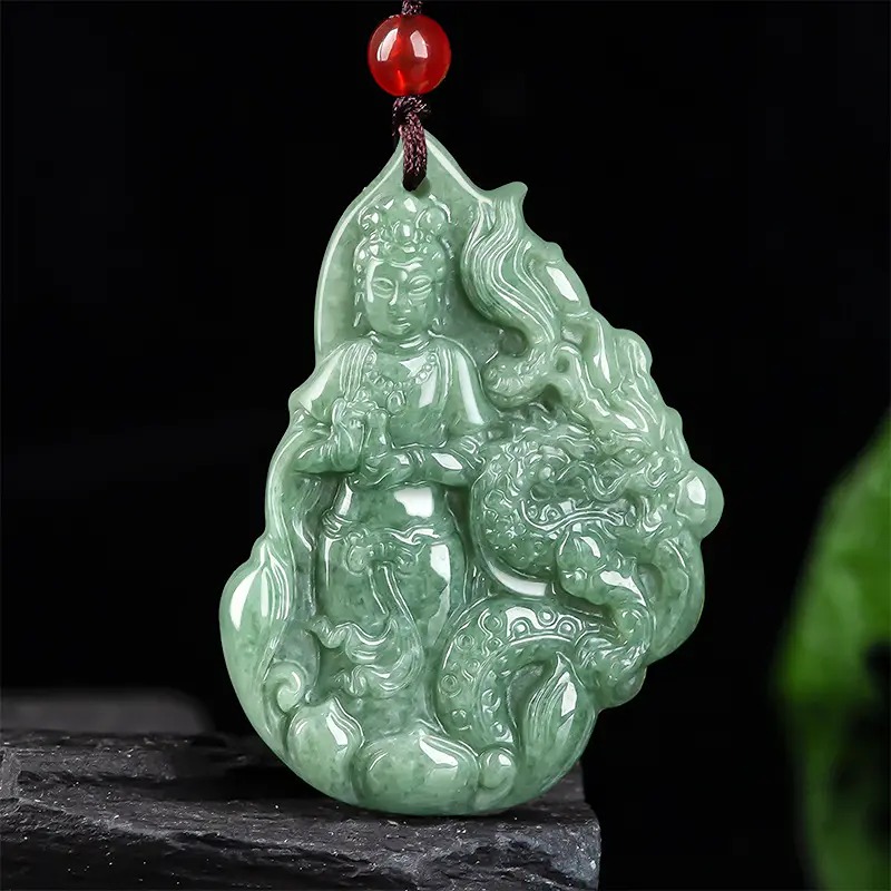 1pc High Grade Men's Auspicious Dragon Jade Pendant, Natural Jade Pendant