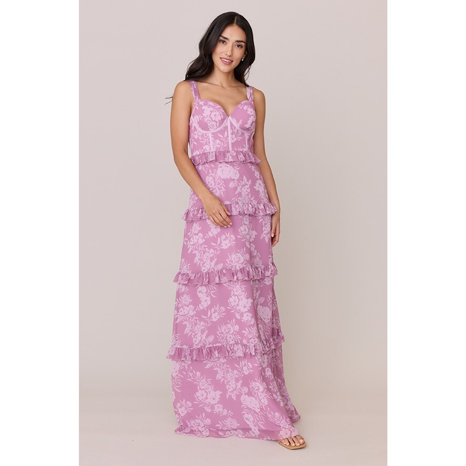 Revelry Sloane Chiffon Floral Dress Size 4 Bridesmaid Wedding Guest Tiered