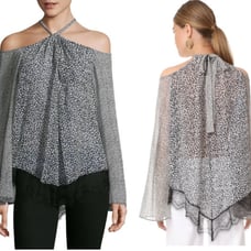 DEREK LAM 10 CROSBY 100% SILK COLD SHOULDER HALTER TOP