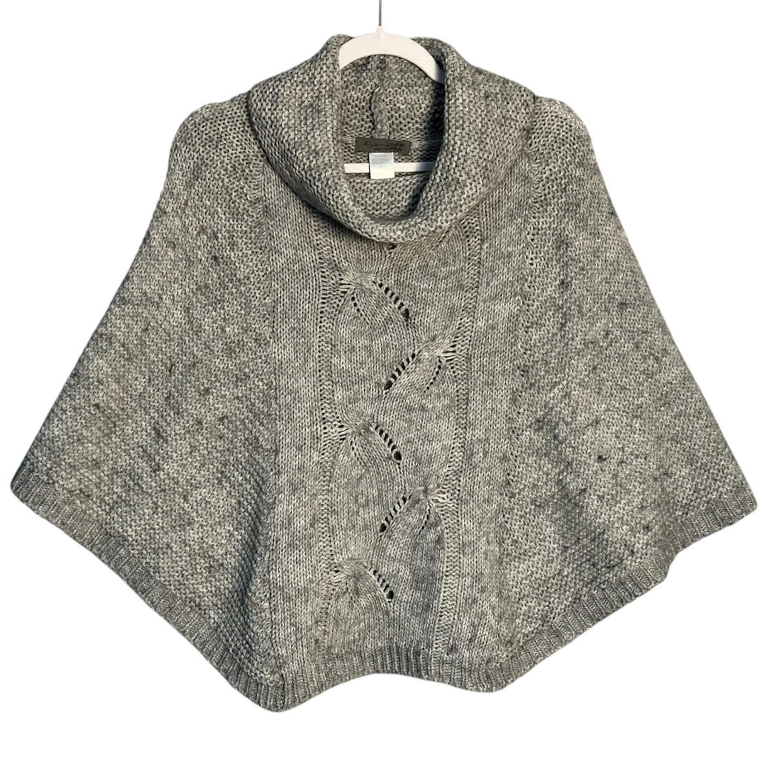 Elsamanda Anthropologie One Size Grey Cable Knit Alpaca Wool Cowl Neck Poncho