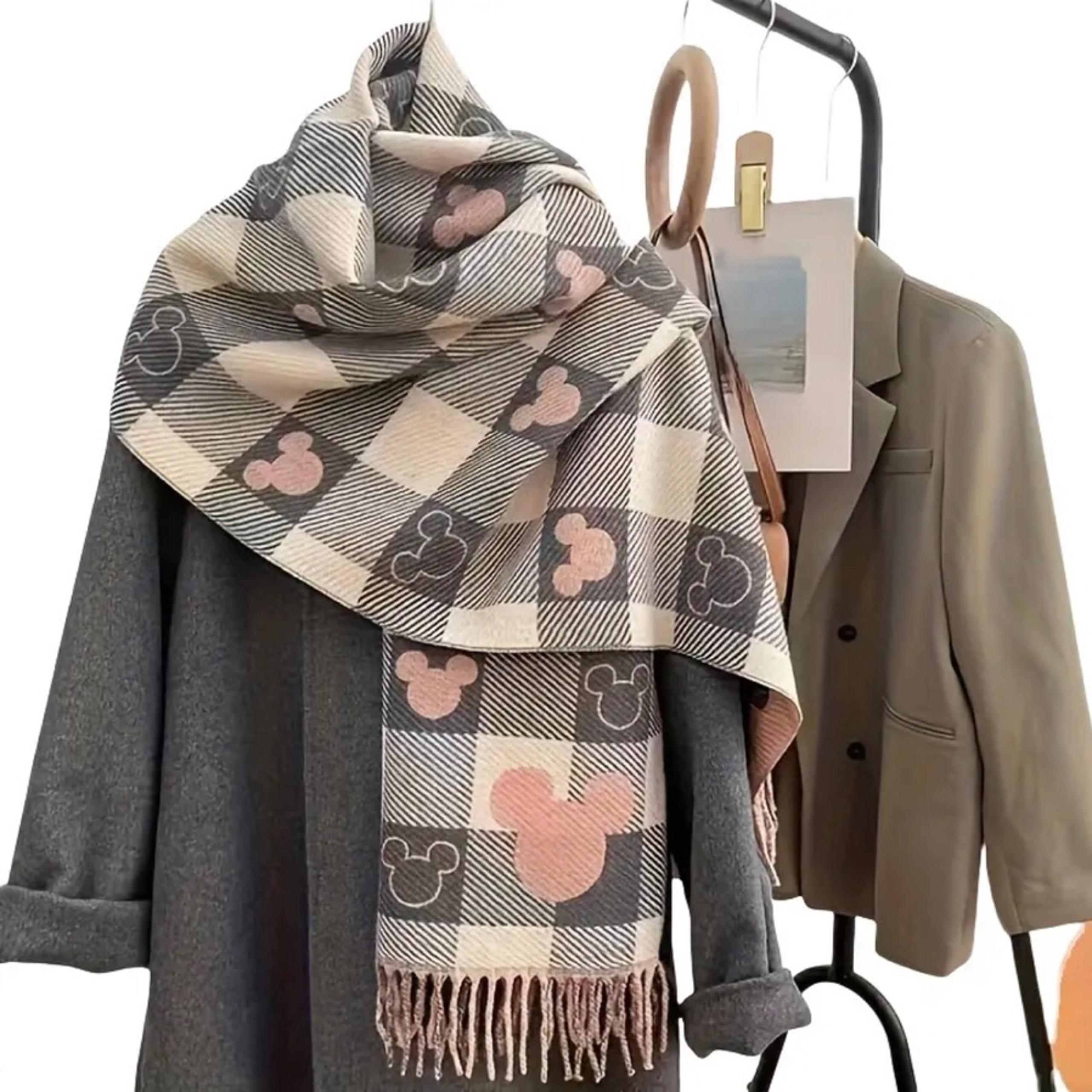 1pc Elegant Polyester Scarf for Women - Double-Sided Heart Check Pattern, Korean