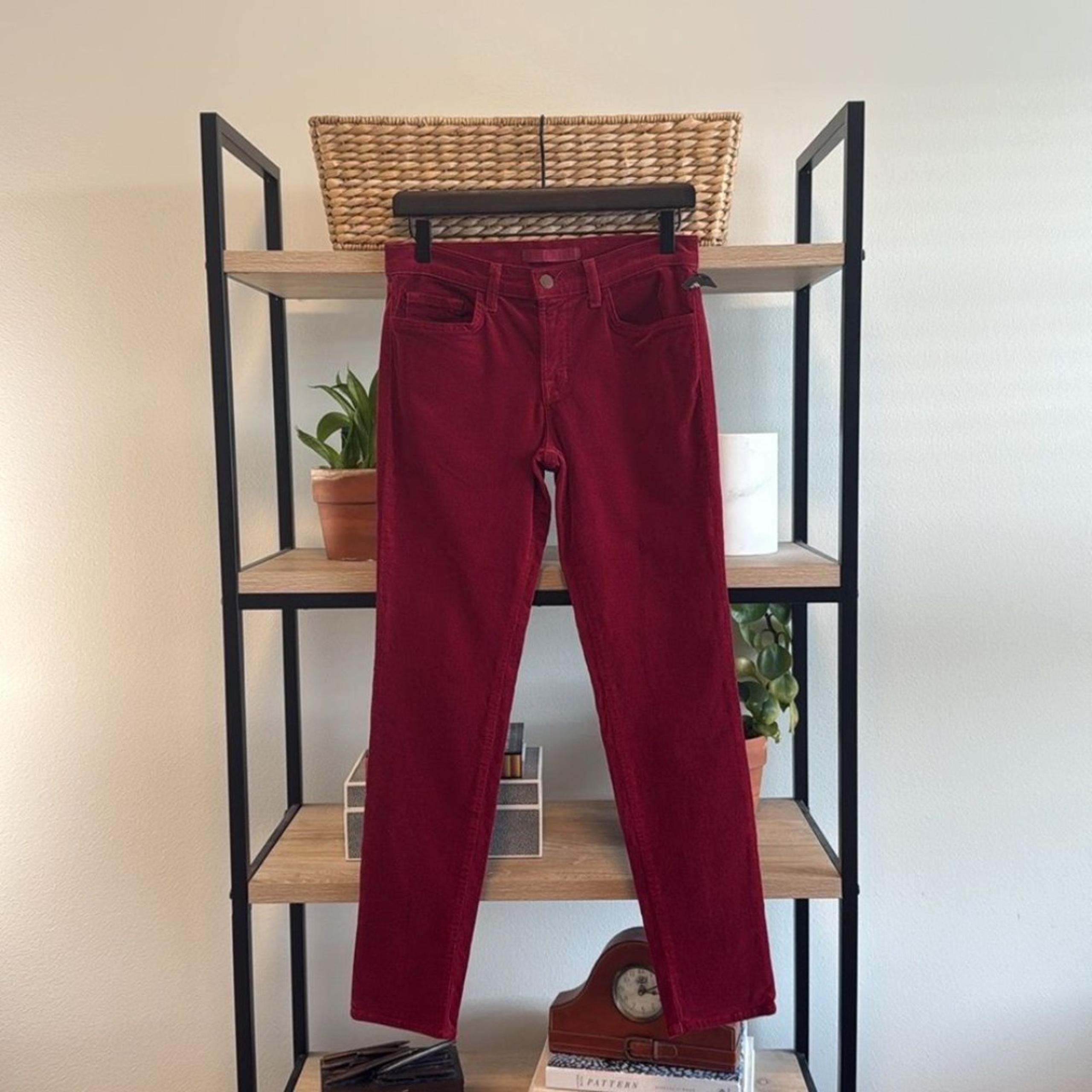NWT J Brand Mid-Rise Corduroy Skinny Leg Cherry Red Jeans, 28