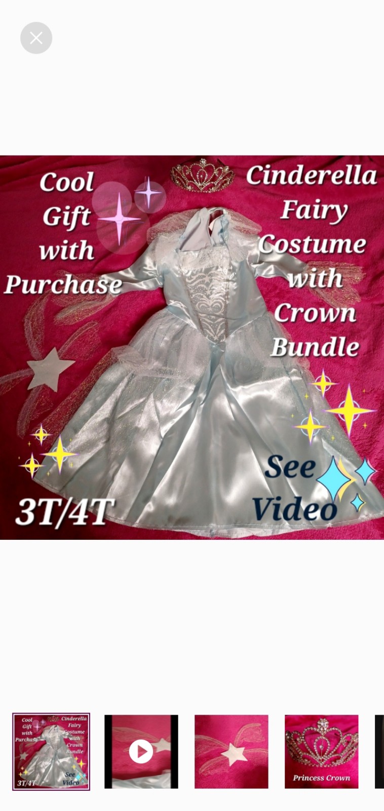 Cinderella Fairy Halloween Costume & Princess Crown Bundle 3T/4T❤️❤️