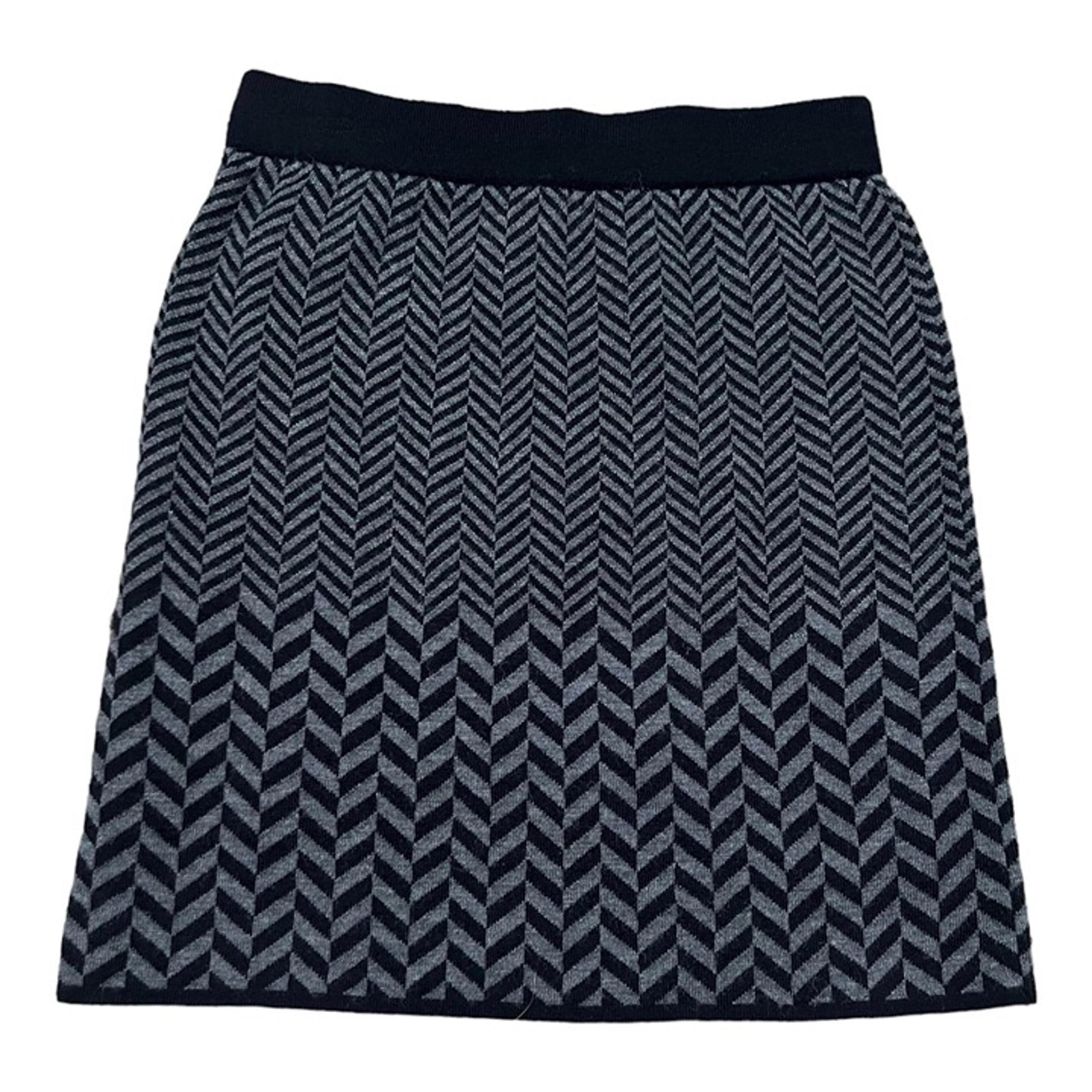 Kenar Women's Black Gray Chevron Wool Blend Pull On Stretch Mini Skirt Size M