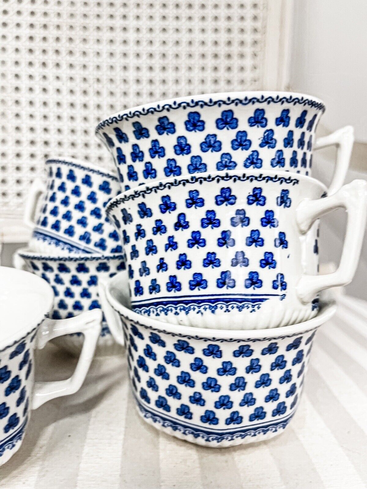 Adams Ironstone Teacups - Set of 7- Beautiful Clover Pattern - Made in England