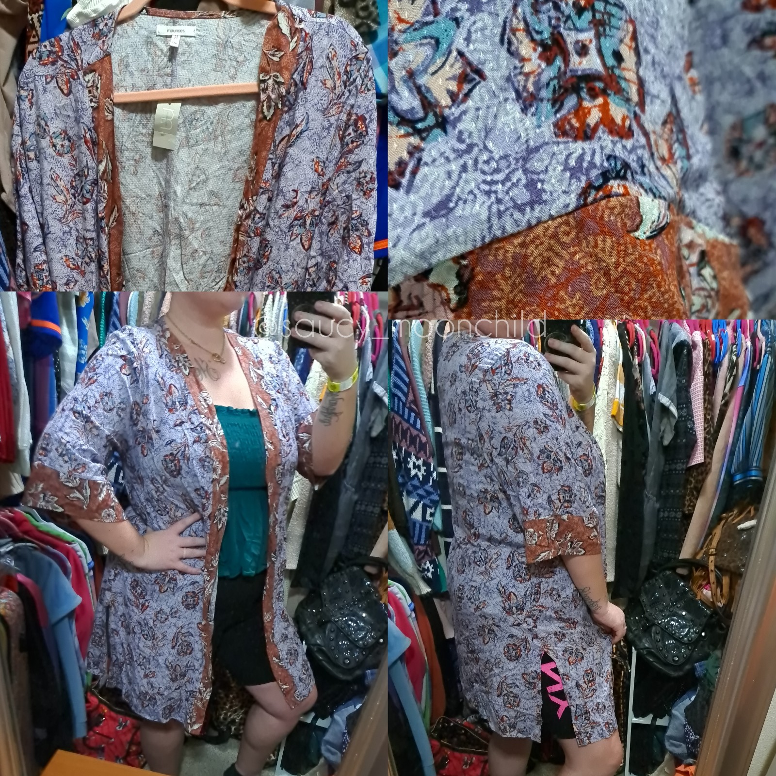 NWT 《 Maurices 》 Kimono Wrap Duster Cover Up Cardigan Floral Spring 0X Pastel