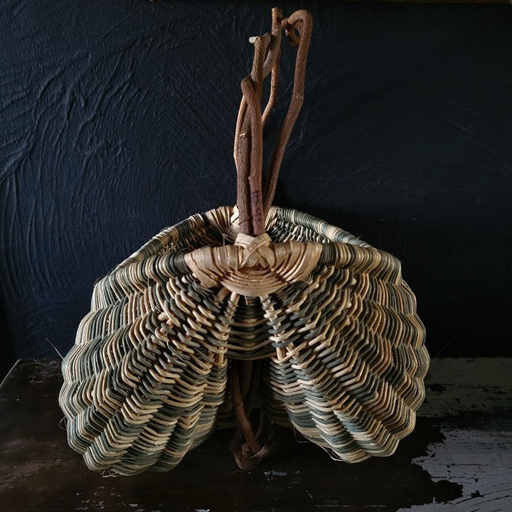 Fantastic Large Vintage Woven Buttocks Basket with Grapevine Handle, Egg Basket