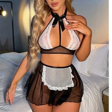 4pack Contrast Floral Lace Maid Costume Set L2