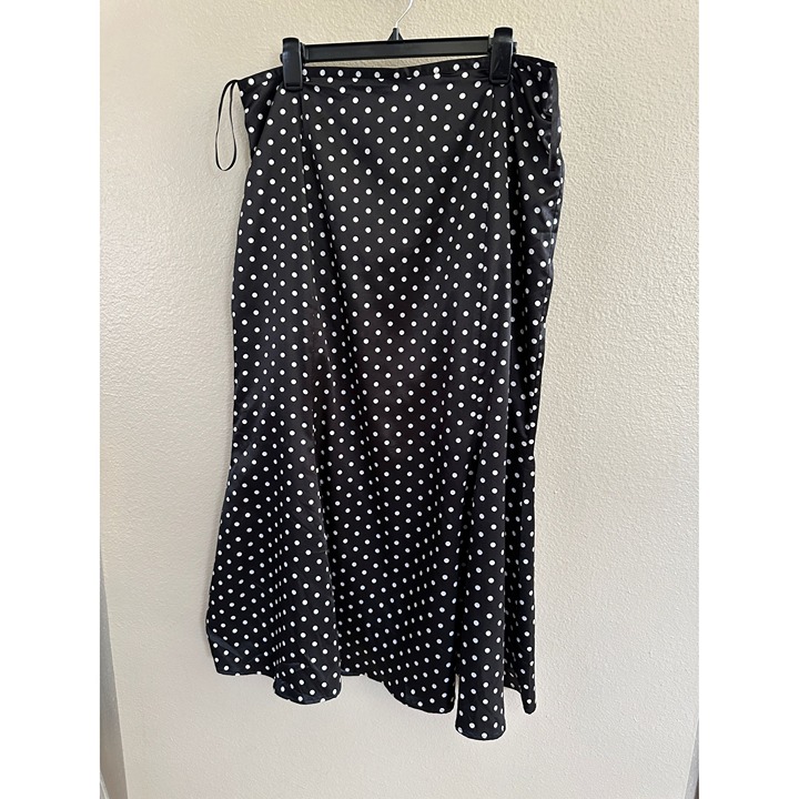 Newport News Black Polka Dot Skirt 16 vintage midi polyester zipper pull on