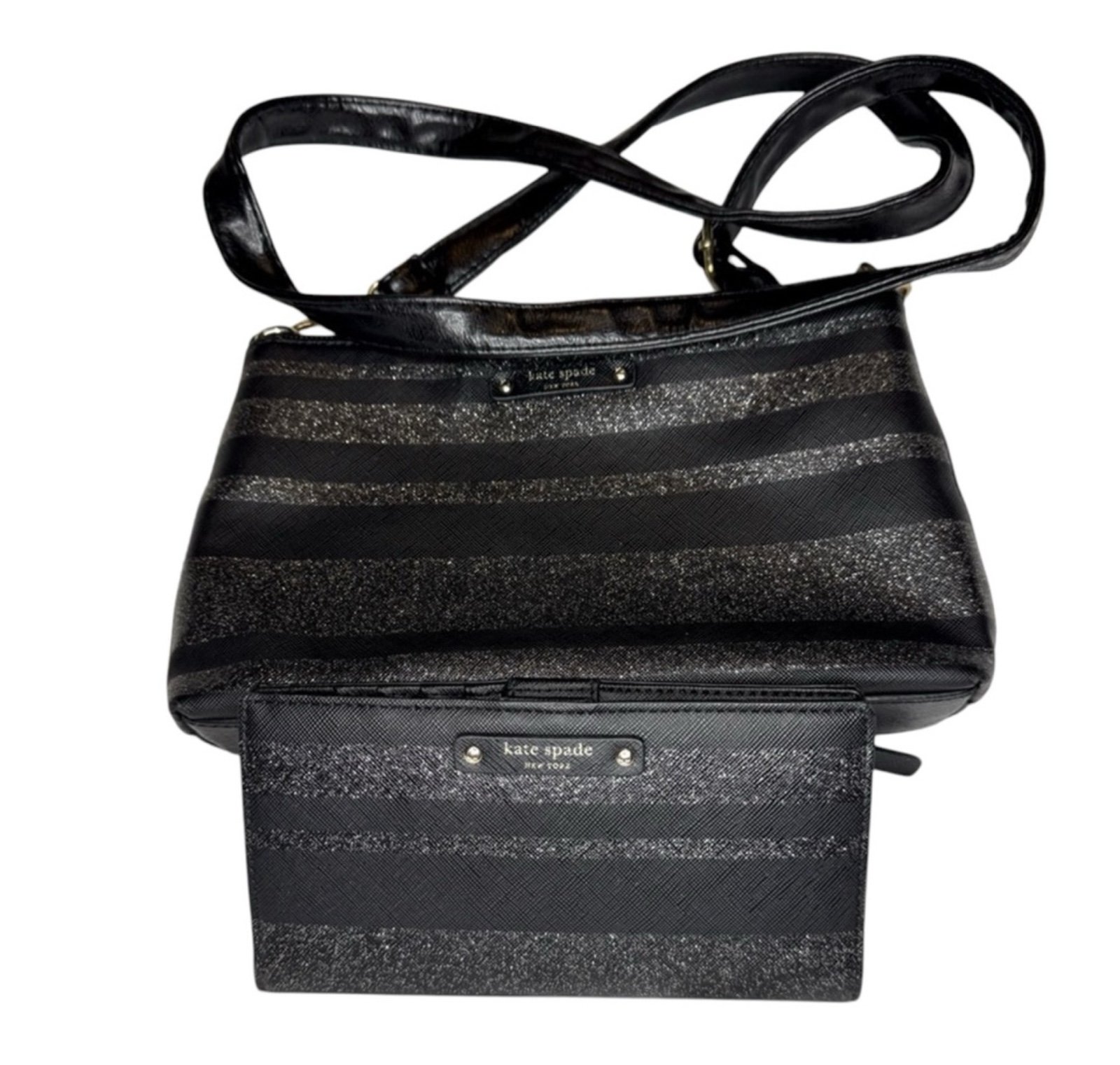 Kate Spade Crossbody w/ Matching Wallet in Black & Metallic
