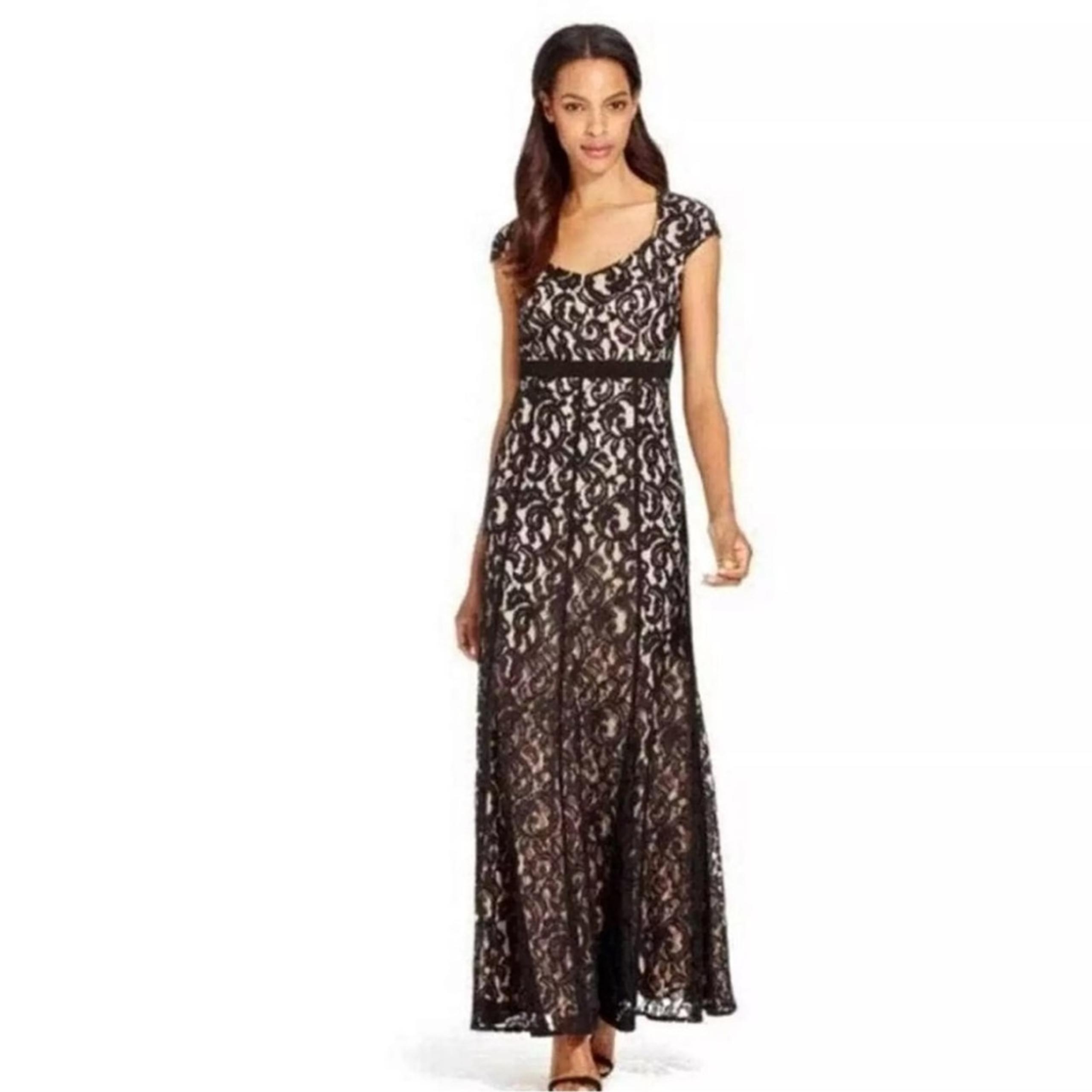 MSK Cap Sleeve Long Black Lace Dress 
Size 4