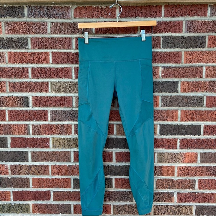 Forest Green and Mesh Cut Out High Rise Athletic Cropped Ankle Leggings