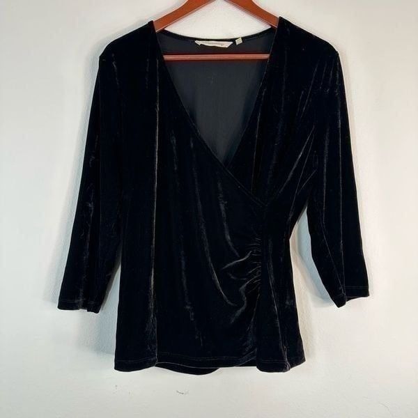 Soft Surroundings Black Velvet Faux Wrap Top Womens Large Whimsygoth Grunge