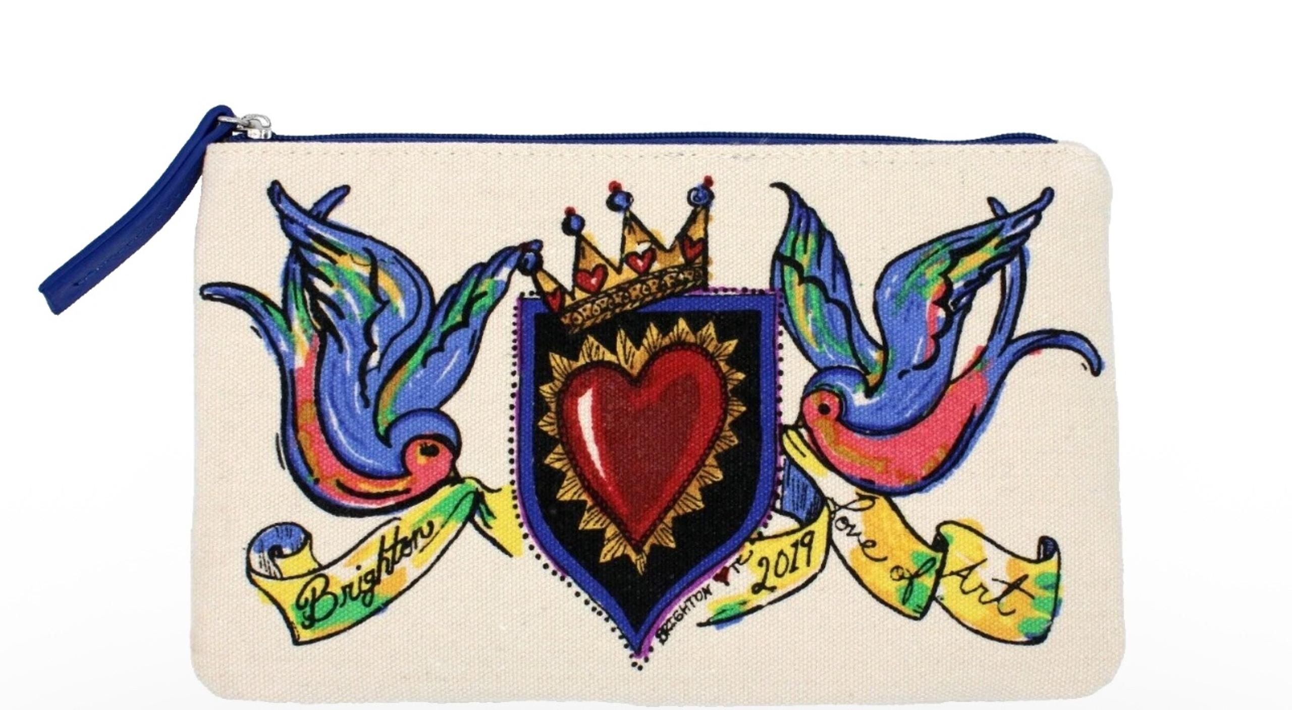 BRIGHTON Love Of Art Dove Heart Canvas Multicolor Zipper Pouch Cosmetic Bag NEW