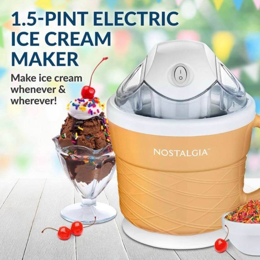 Nostalgia Ice Cream Maker 0.75 qt. Tan Homemade Electric Motor Churning Paddle