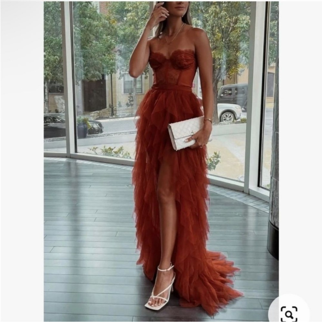 NEW NWT For Love & Lemons x Revolve Bustier Gown In Rust SIZE M