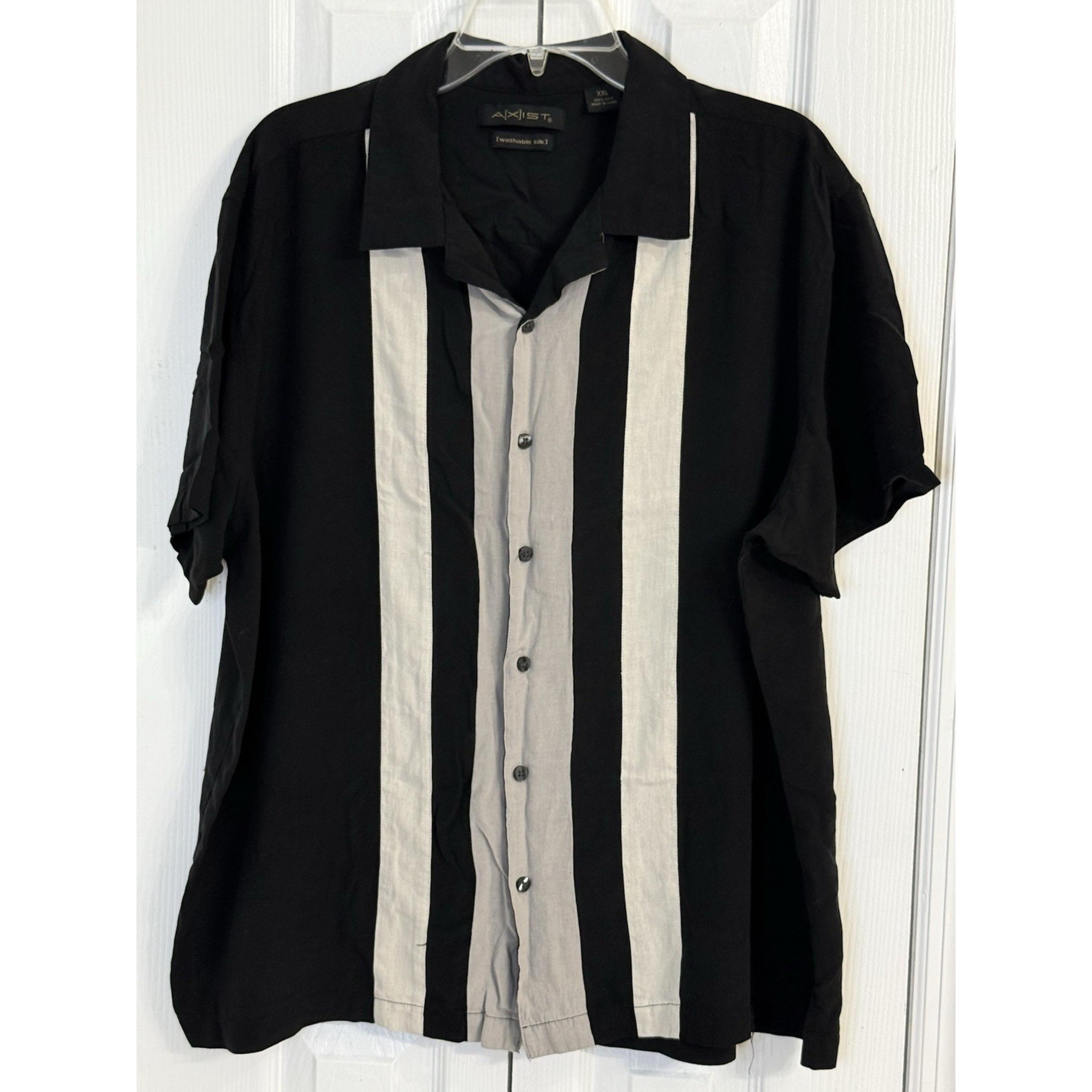 Axist Shirt Men 2xl Short Sleeve Bowling 100% Silk Button Up Retro Sopranos